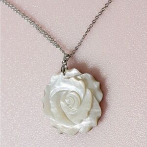 Elegant White Rose Pendant Necklace